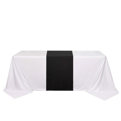 White tablecloth with black stripe design