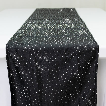 Scuba Table Runner with Rhinestone Accents - Black 12"x108" Wrinkle-Free Table Linen