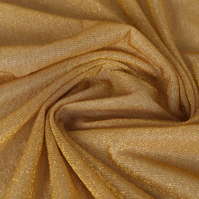 Gold shimmering fabric with a soft texture and draped appearance.