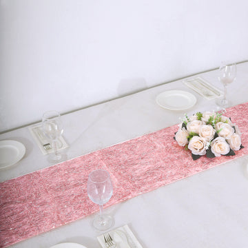 Create a Luxurious Dining Experience with the Rose Gold Metallic Fringe Shag Tinsel Table Runner
