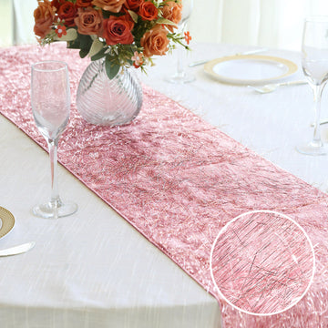Add a Touch of Elegance to Your Table with the Rose Gold Metallic Fringe Shag Tinsel Table Runner