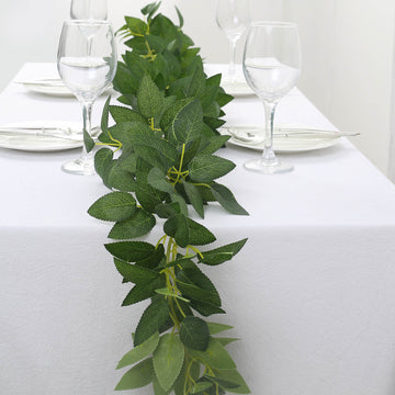 Real Touch Green Artificial Silk Rose Leaf Table Garland, Flexible Hanging Greenery Vine 6ft