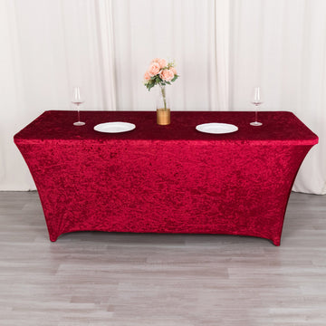 Enhance Your Event Decor with the Red Crushed Velvet Stretch Fitted Rectangular Table Cover