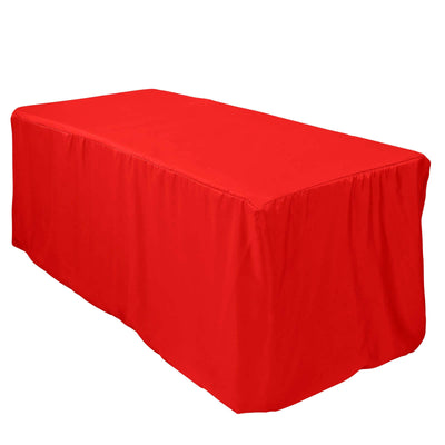 Red table cover with elegant draping for events and gatherings