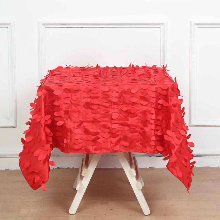 54 Inch Taffeta 3D Leaf Petal Red Square Tablecloth