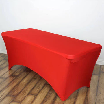 Red Rectangular Stretch Spandex Tablecloth 6ft