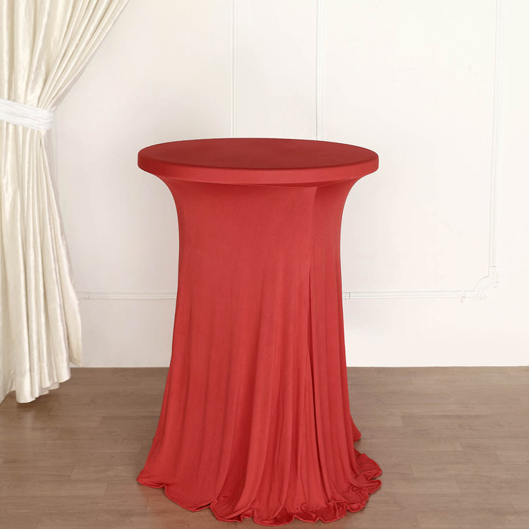 Red Wavy Drapes Round Spandex Cocktail Table Cover