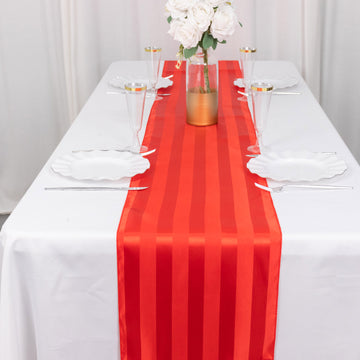 12"x108" Red Satin Stripe Table Runner, Elegant Tablecloth Runner