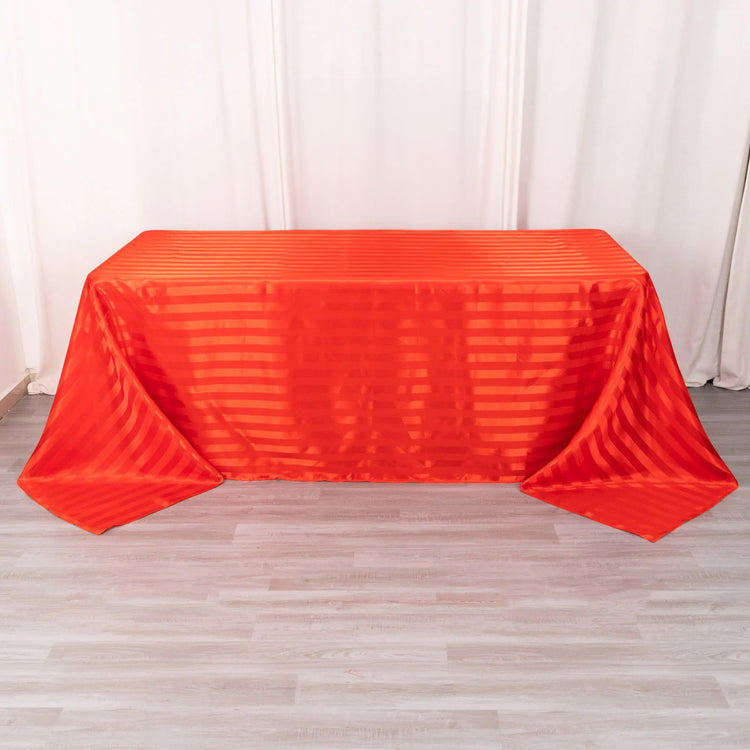 90x132inch Red Satin Stripe Seamless Rectangular Tablecloth