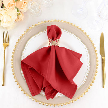 5 Pack | Red Seamless Cloth Dinner Napkins, Wrinkle Resistant Linen | 17"x17"