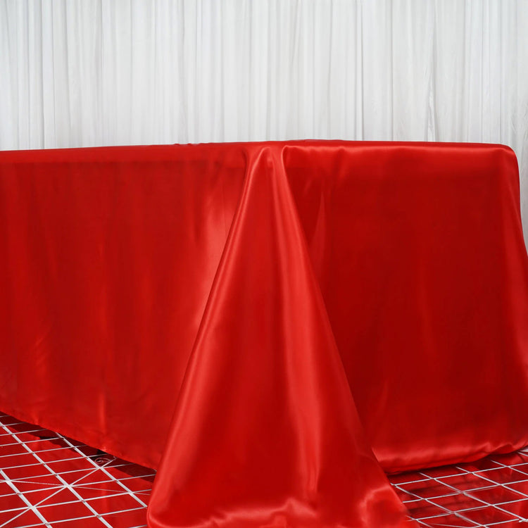 Rectangular Red Satin Tablecloth 90 Inch x 156 Inch  
