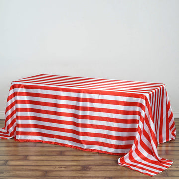 Red / White Seamless Stripe Satin Rectangle Tablecloth 90"x132"