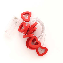 Red Wooden Heart LED Fairy Lights, Warm White Battery Operated Hanging String Lights - 5ft#whtbkgd