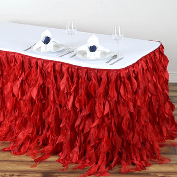 Elevate Your Event with the Red Curly Willow Taffeta Table Skirt