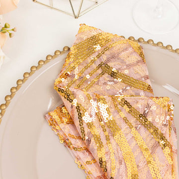 Luxury and Practicality Combined: Rose Gold Embroidered Sequin Mesh Napkins