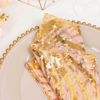 Gold sequin fabric napkins on a decorative plate.