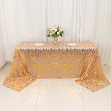 Rose Gold Wave Mesh Rectangular Tablecloth With Gold Embroidered Sequins - 90x156inch
