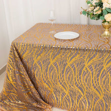 Rose Gold Wave Mesh Rectangular Tablecloth With Gold Embroidered Sequins - 90x156inch