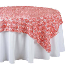 72"x72" Rose Quartz Lace Overlay with Rosette Flowers For Party Wedding Table Decoration
