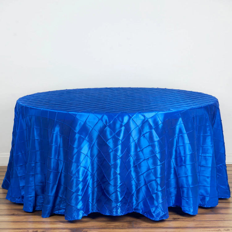 Round Royal Blue Pintuck Tablecloth 120 Inch   