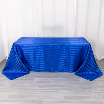 Royal Blue Satin Stripe Seamless Rectangular Tablecloth 90"x132"