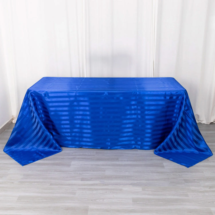 90x132inch Royal Blue Satin Stripe Seamless Rectangular Tablecloth