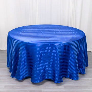 Royal Blue Satin Stripe Seamless Round Tablecloth 120"