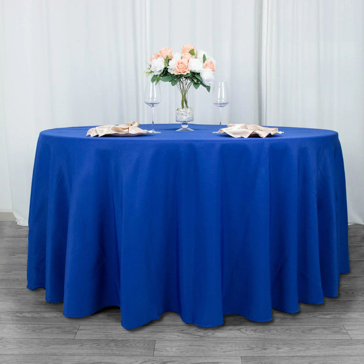 120inch Royal Blue 200 GSM Seamless Premium Polyester Round Tablecloth
