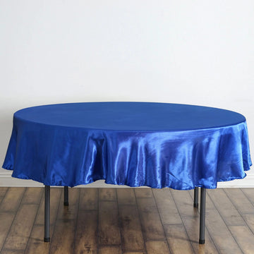 Elevate Your Event with a Royal Blue Seamless Satin Round Tablecloth 90