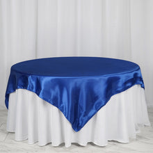 72 Inch x 72 Inch Royal Blue Seamless Satin Square Tablecloth Overlay