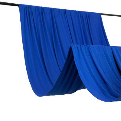 Blue fabric draped elegantly on a rod, showcasing soft texture and vibrant color.