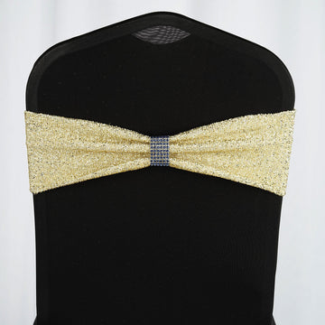 Champagne Metallic Shimmer Tinsel Spandex Chair Sashes - Add Elegance to Your Event Decor