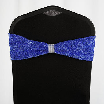 Add a Touch of Elegance with Royal Blue Metallic Shimmer Tinsel Spandex Chair Sashes