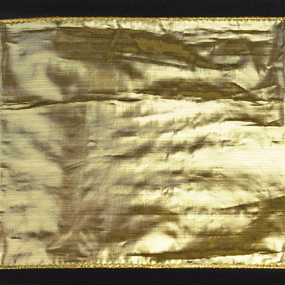 Gold mesh fabric with a shiny, textured surface.