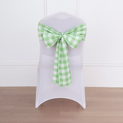 5 Pack Polyester Chair Sashes 6"x108" Sage Green/White Buffalo Plaid Pattern - Easy to Use Checkered Chair Bows