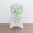 Green checkered chair sash on a white chair against a plain backdrop