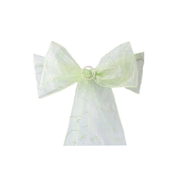 Create a Stylish Setting with Apple Green Embroidered Organza Chair Sashes