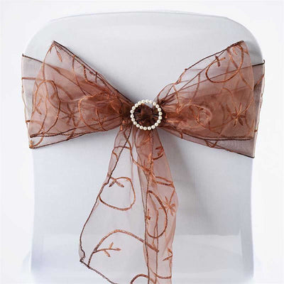 Brown decorative chair sash with pearl embellishment