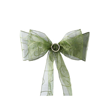 Create a Regal and Festive Atmosphere with Olive Green Embroidered Organza Chair Sashes