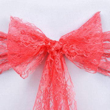 Elevate Your Event Decor with Coral Floral Lace Chair Sashes