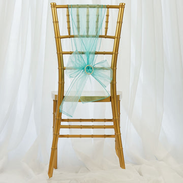 Elevate Your Event Decor with Turquoise Organza Chair Sashes