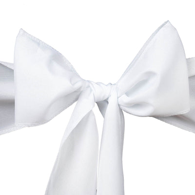White satin bow with tails tied in a neat knot.