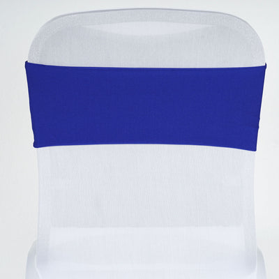 Blue chair cover on a transparent chair against a plain background