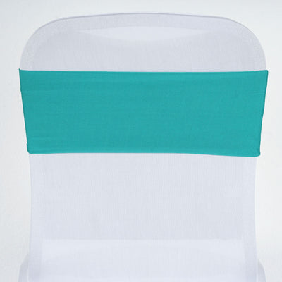 Turquoise chair cover sash on a white chair