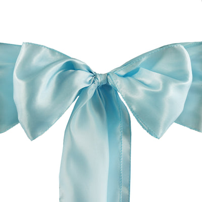 Light blue satin ribbon bow with long tails