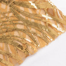 glittering sequin chair sashes - a close up of gold sequined fabric on a white background