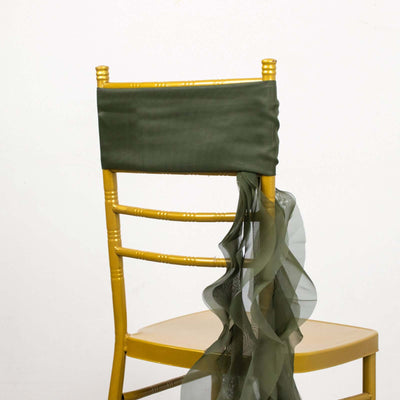 Olive green chair sash draping elegantly on a gold chiavari chair