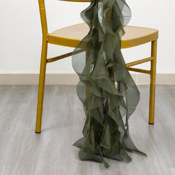 Make a Statement with the Olive Green Chiffon Curly Chair Sash