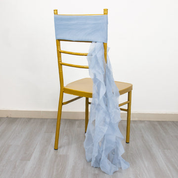 Create an Elegant Atmosphere with the Dusty Blue Chiffon Curly Chair Sash