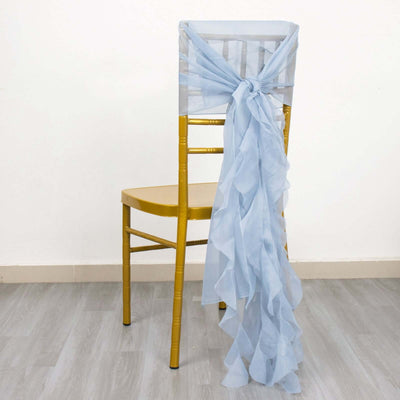Light blue sheer chair sash draped elegantly on a gold chiavari chair.